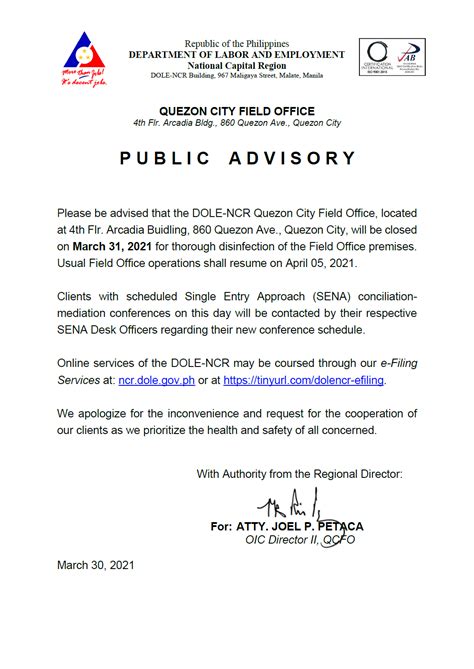 dole-ncr quezon city field office|DEPARTMENT OF LABOR AND EMPLOYMENT .